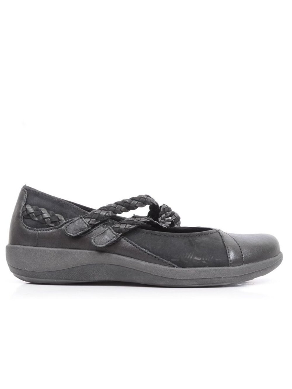Aetrex Annie Women's 10 Black Leather Hook & Loop Mary Jane Comfort Work Shoes - Picture 4 of 10